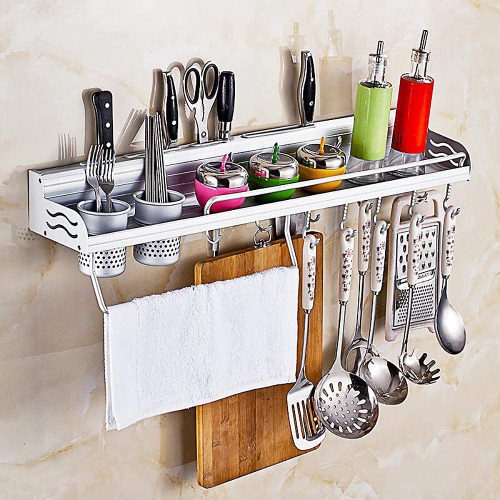 Wall-Mounted Aluminium Kitchen Utensil Rack with Towel Holder by Express Essentials