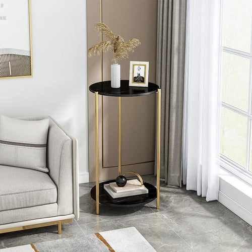 2-Tier End Table with Gold Steel Frame by Express Essentials