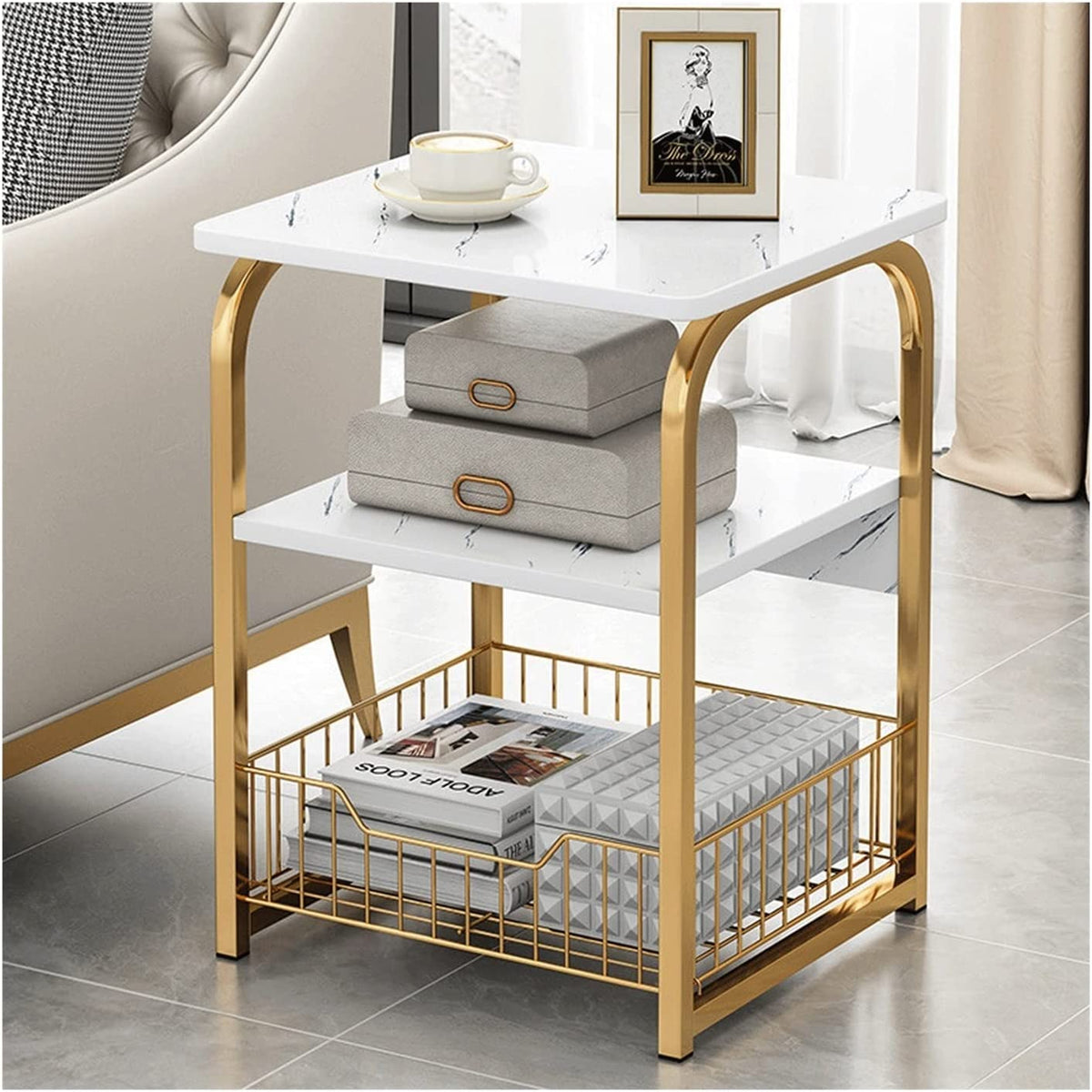 Marble-Look Bedside End Table by Express Essentials