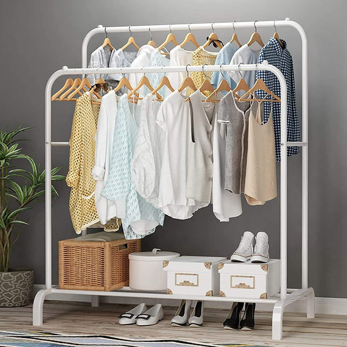 Heavy-Duty Metal Garment Rack with 2 Shelves by Express Essentials